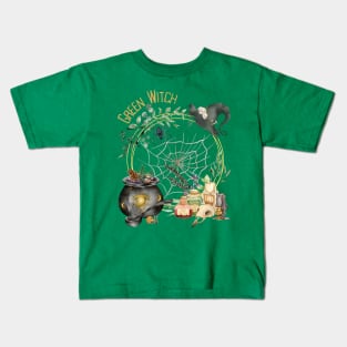 Green Witch Aesthetic Kids T-Shirt